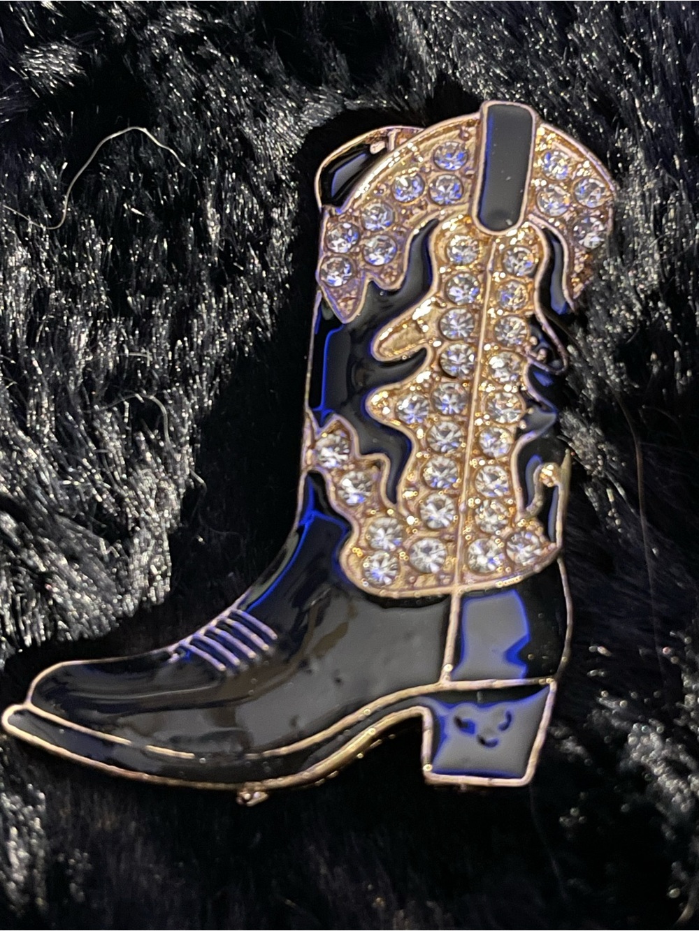 New Black Jeweled Cowboy Boot Brooch for hat jacket